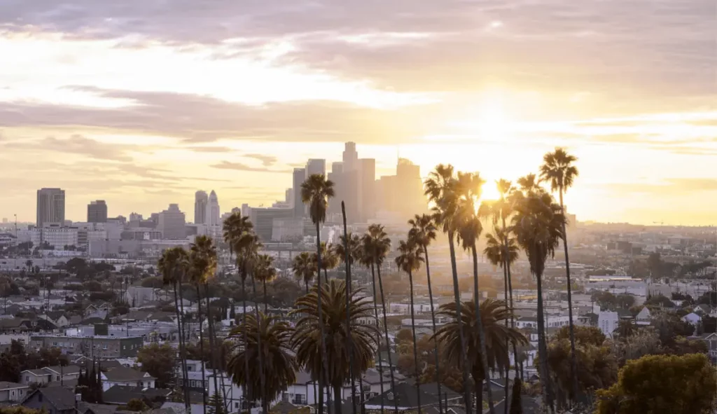 Los Angeles skyline at sunrise near private luxury addiction programs