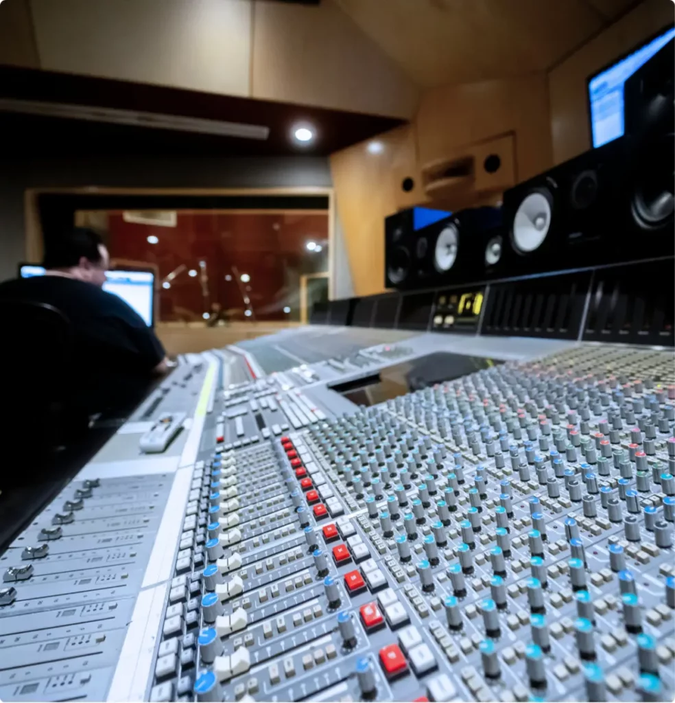 Professional recording studio mixing console for music performers recovery.