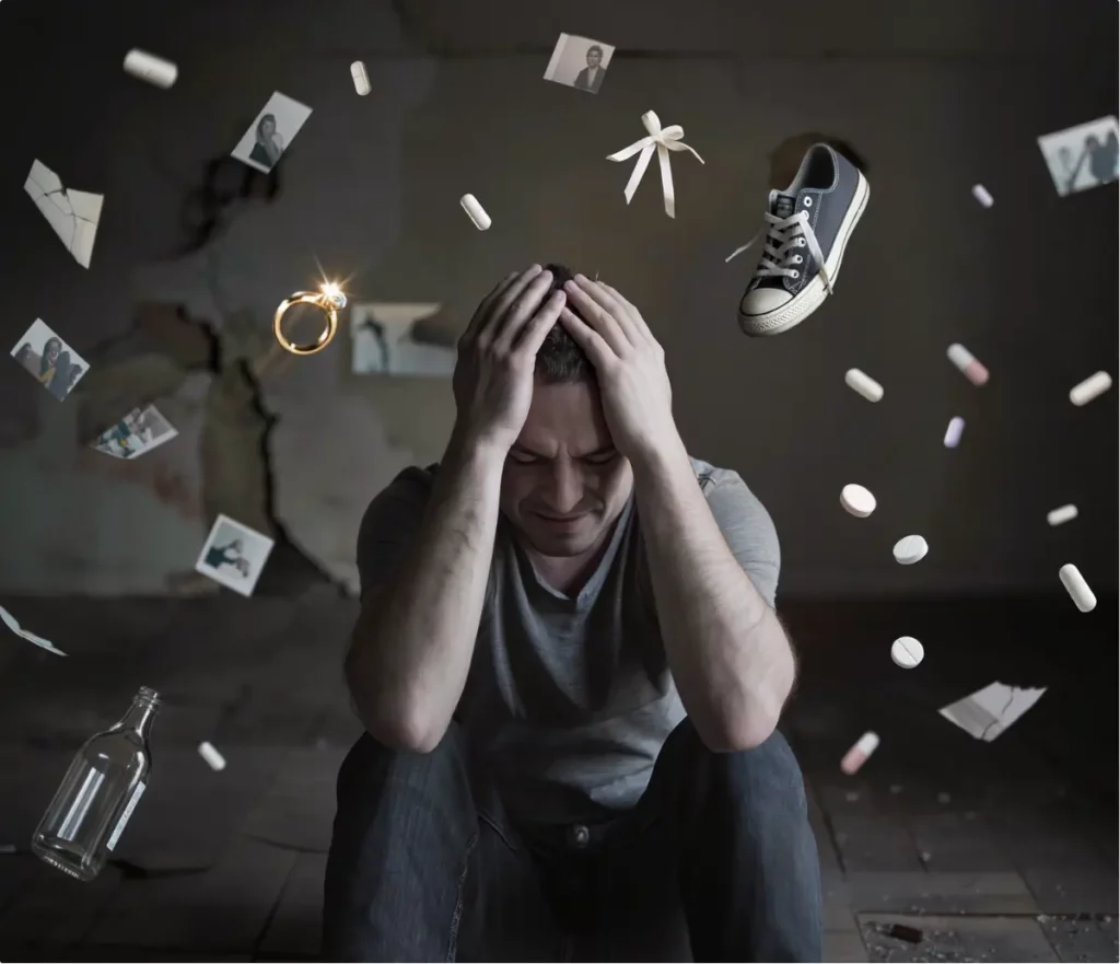 Person overwhelmed by traumatic memories.